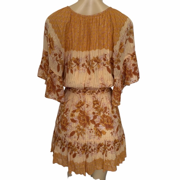 SPELL coco lei flutter sleeve playdress caramel Metallic floral mini dress small - Picture 7 of 12